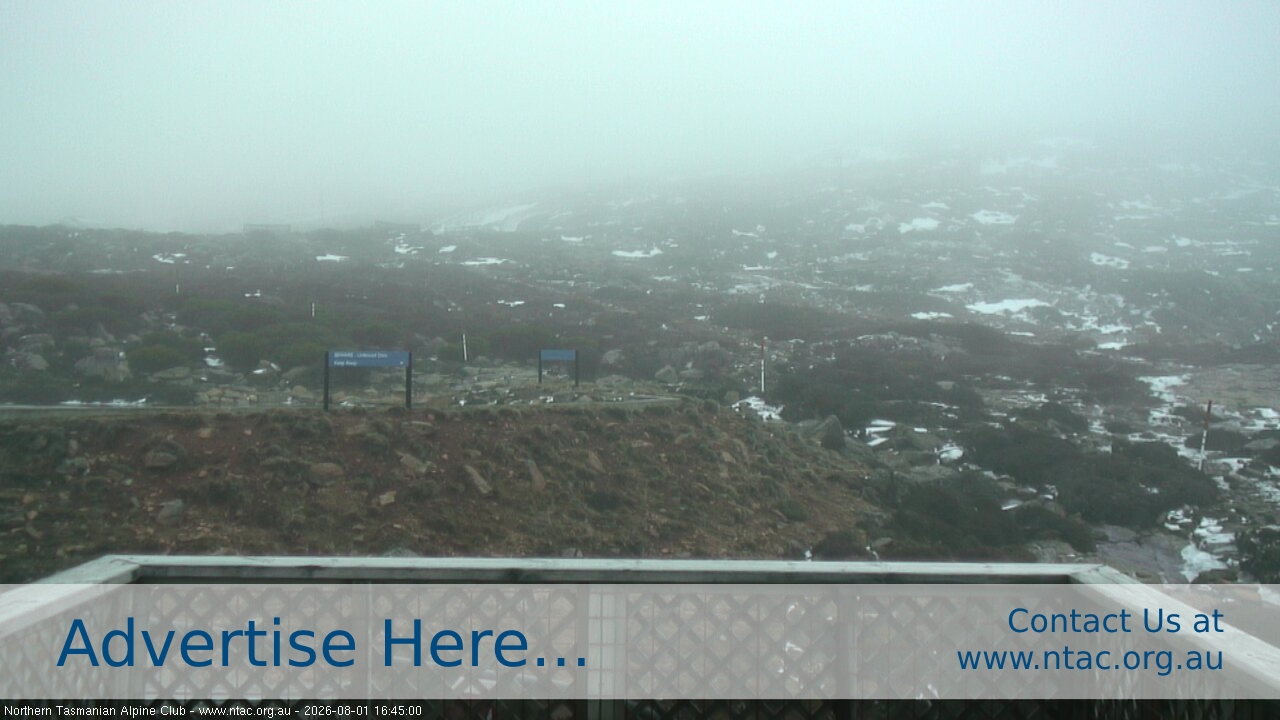 Ben Lomond NTAC Top Slopes snow cam captured at 1 August 2026 at 4:50 pm AEST