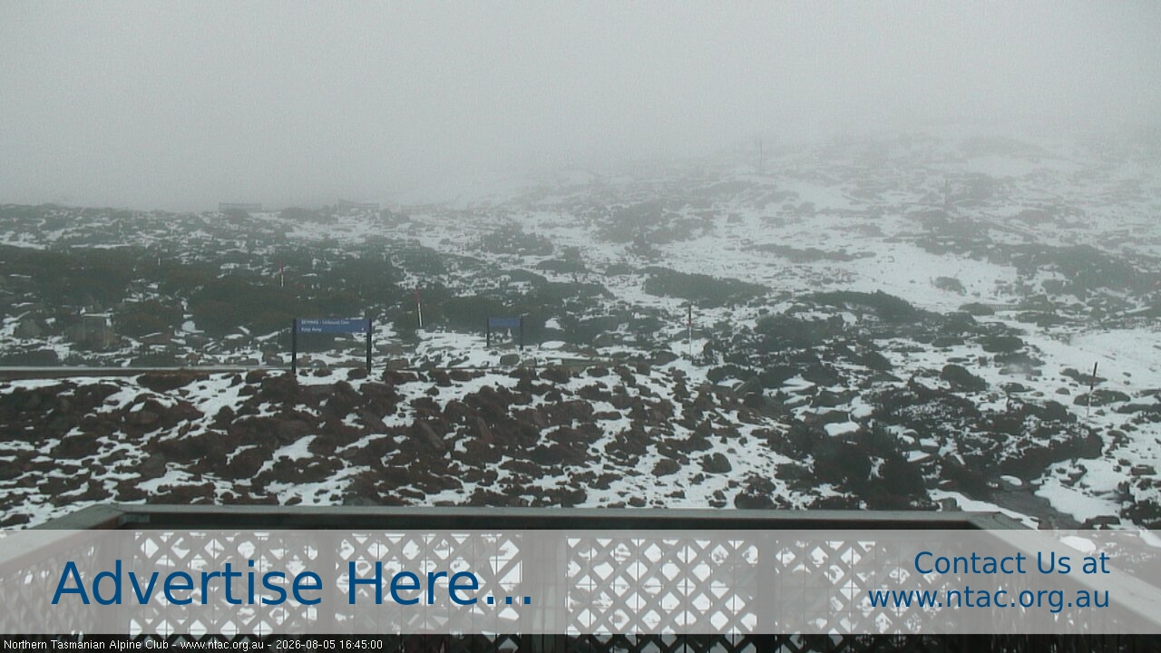 Ben Lomond NTAC Top Slopes snow cam captured at 5 August 2026 at 4:58 pm AEST