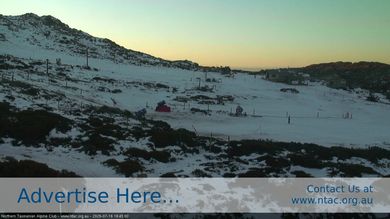 Ben Lomond NTAC Front Slopes snow cam captured at 16 July 2026 at 4:47 pm AEST