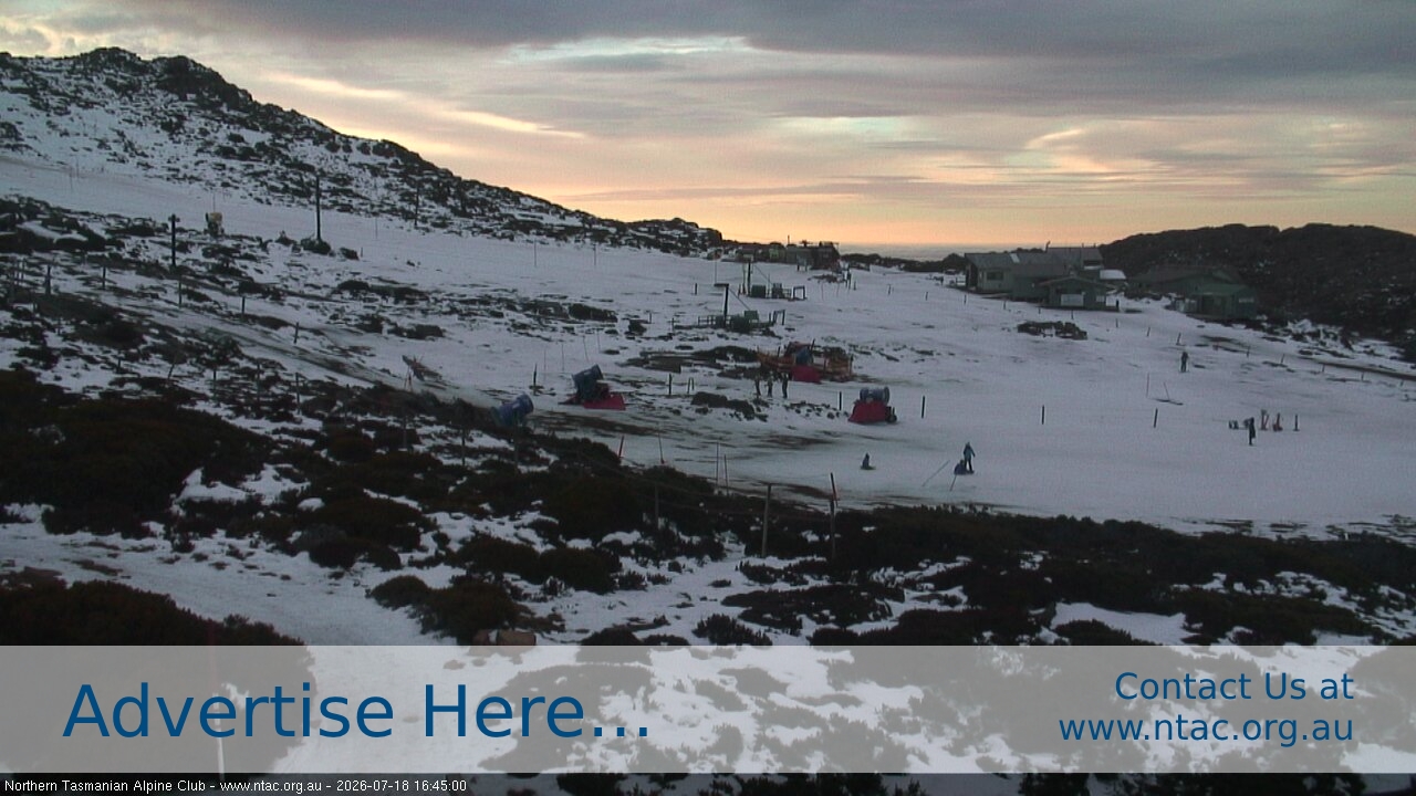 Ben Lomond NTAC Front Slopes snow cam captured at 18 July 2026 at 5:03 pm AEST