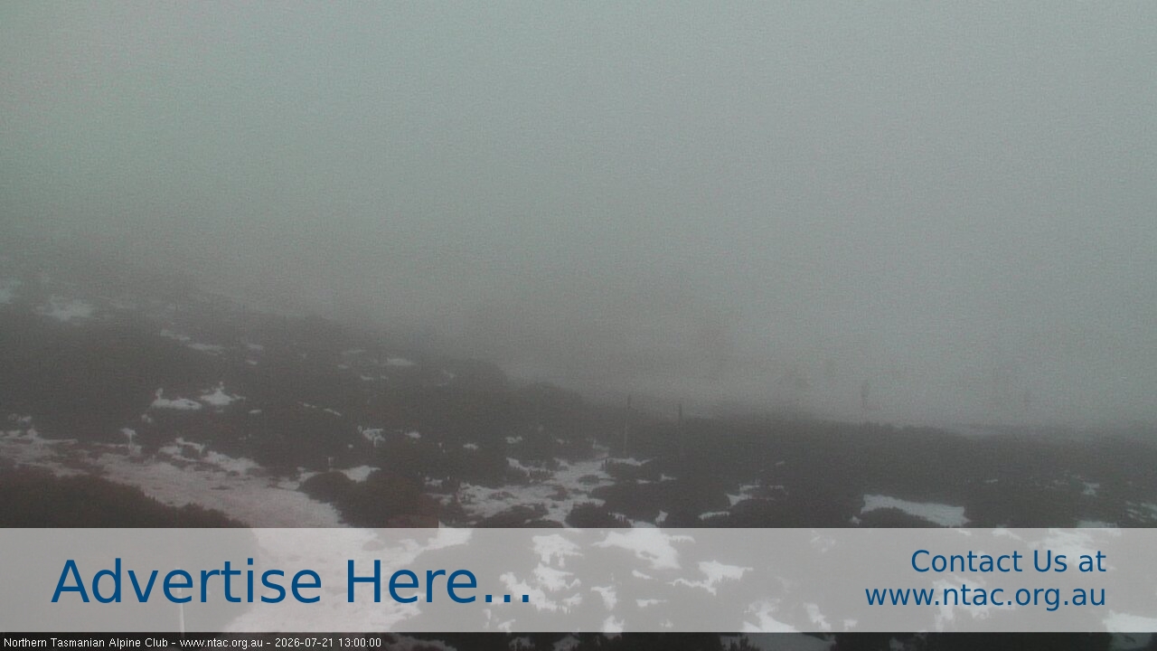 Ben Lomond NTAC Front Slopes snow cam captured at 21 July 2026 at 1:03 pm AEST