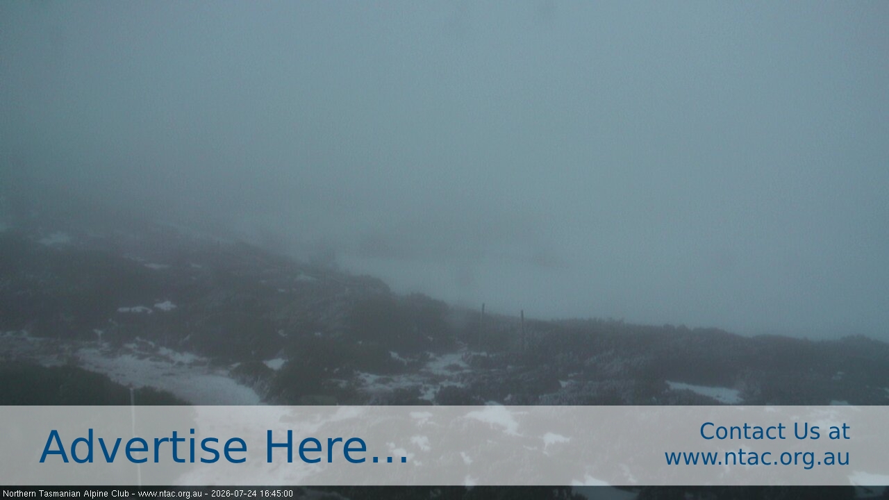 Ben Lomond NTAC Front Slopes snow cam captured at 24 July 2026 at 4:47 pm AEST