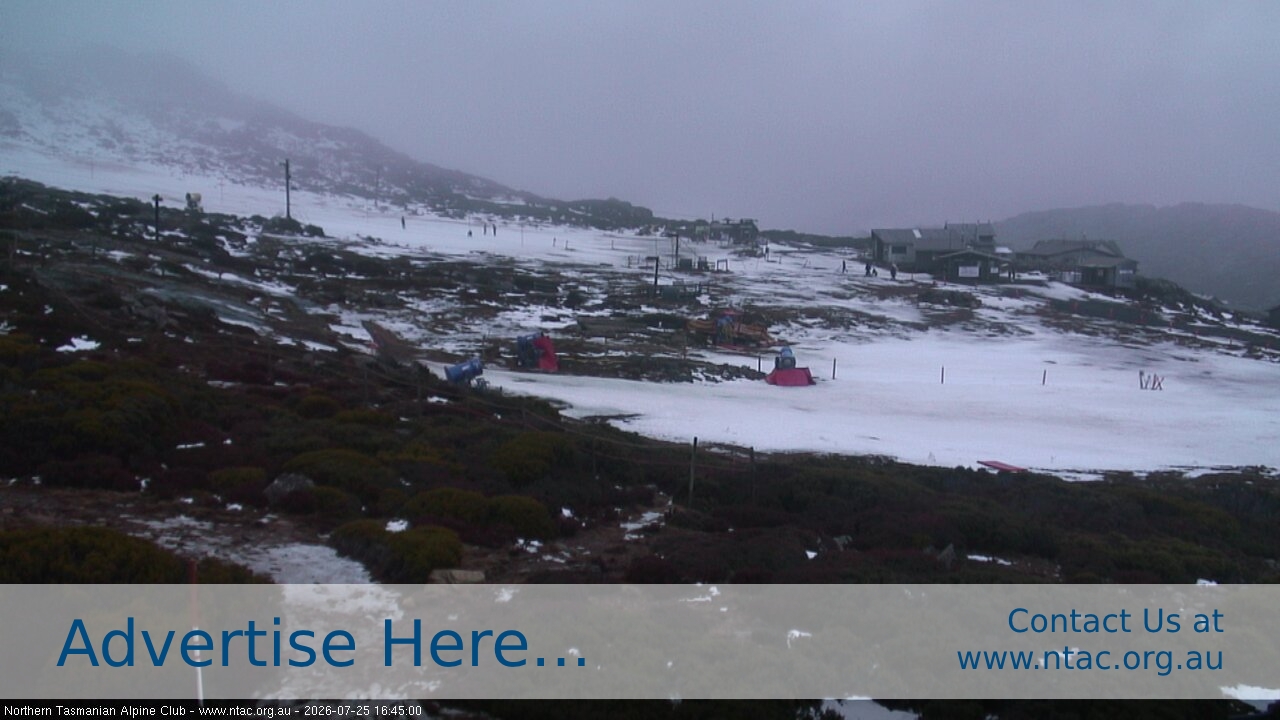 Ben Lomond NTAC Front Slopes snow cam captured at 25 July 2026 at 4:48 pm AEST