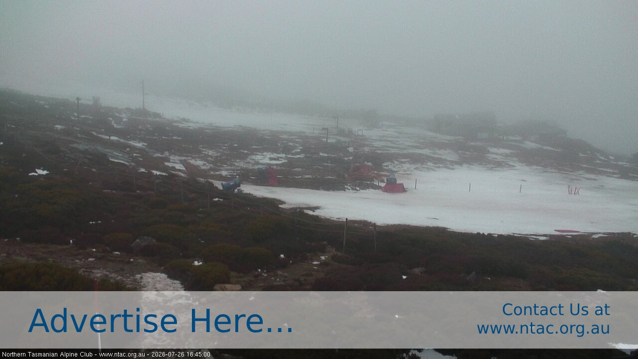 Ben Lomond NTAC Front Slopes snow cam captured at 26 July 2026 at 4:48 pm AEST
