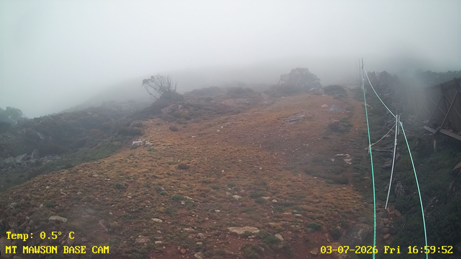Mt Mawson Base Cam #1 snow cam captured at 3 July 2026 at 5:14 pm AEST
