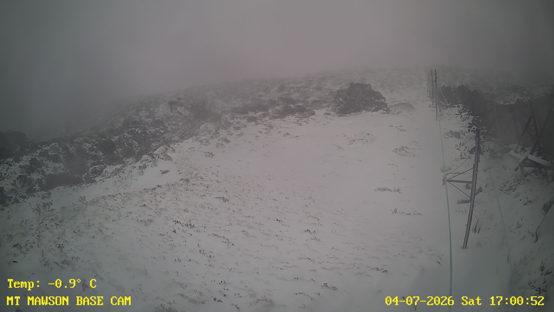 Mt Mawson Base Cam #1 snow cam captured at 4 July 2026 at 5:14 pm AEST