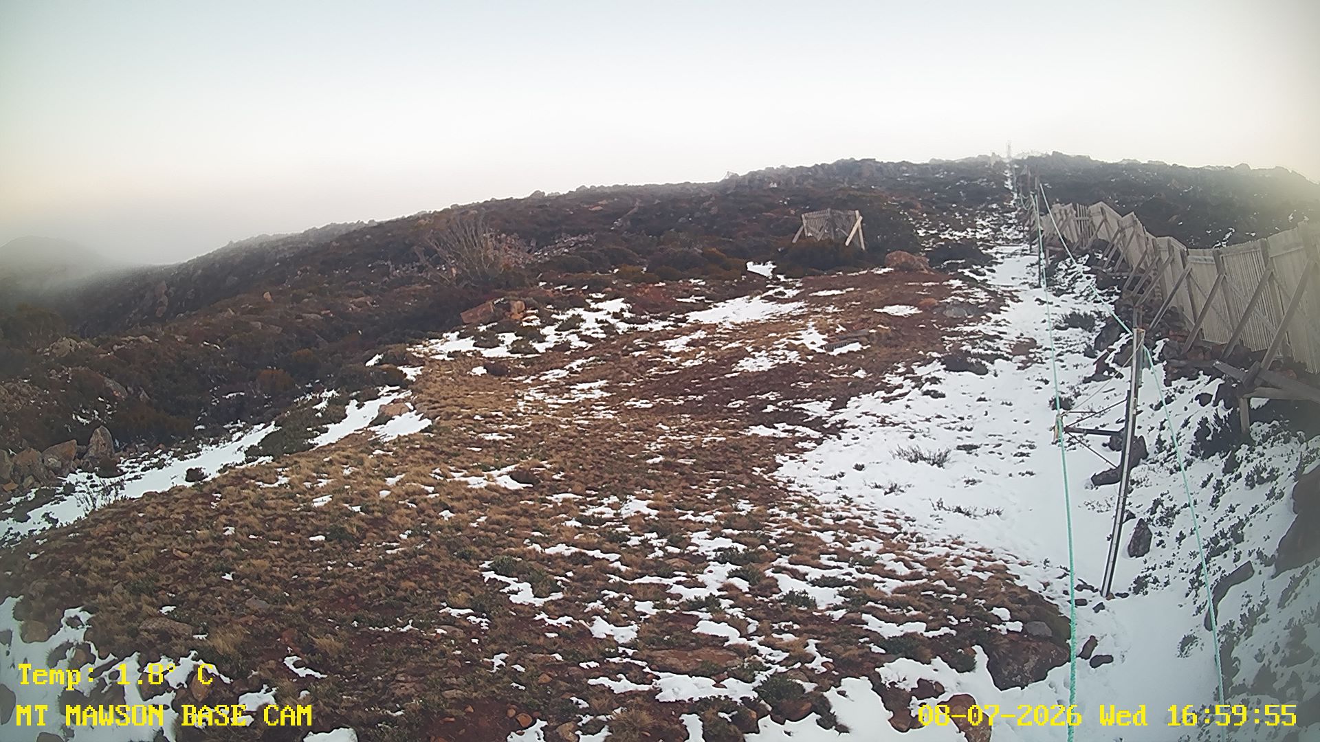 Mt Mawson Base Cam #1 snow cam captured at 8 July 2026 at 5:14 pm AEST