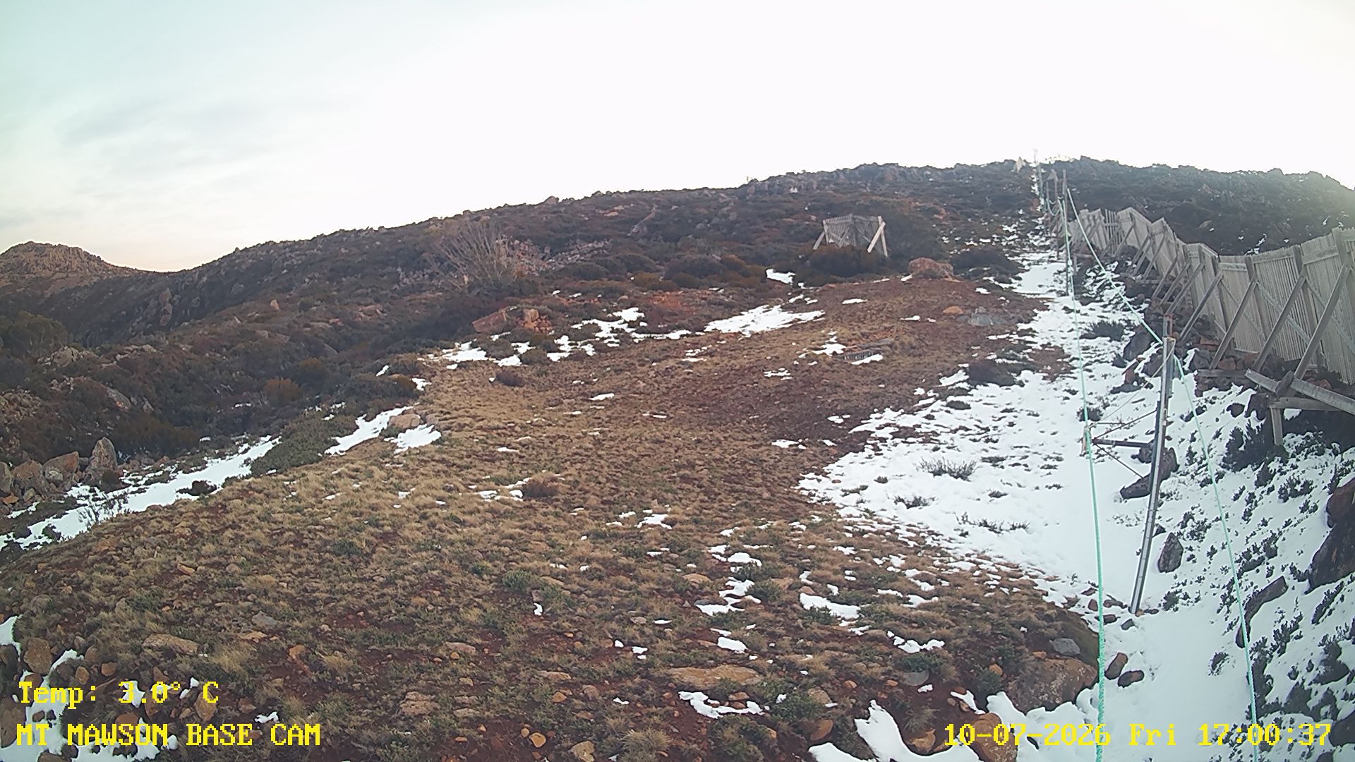 Mt Mawson Base Cam #1 snow cam captured at 10 July 2026 at 5:14 pm AEST