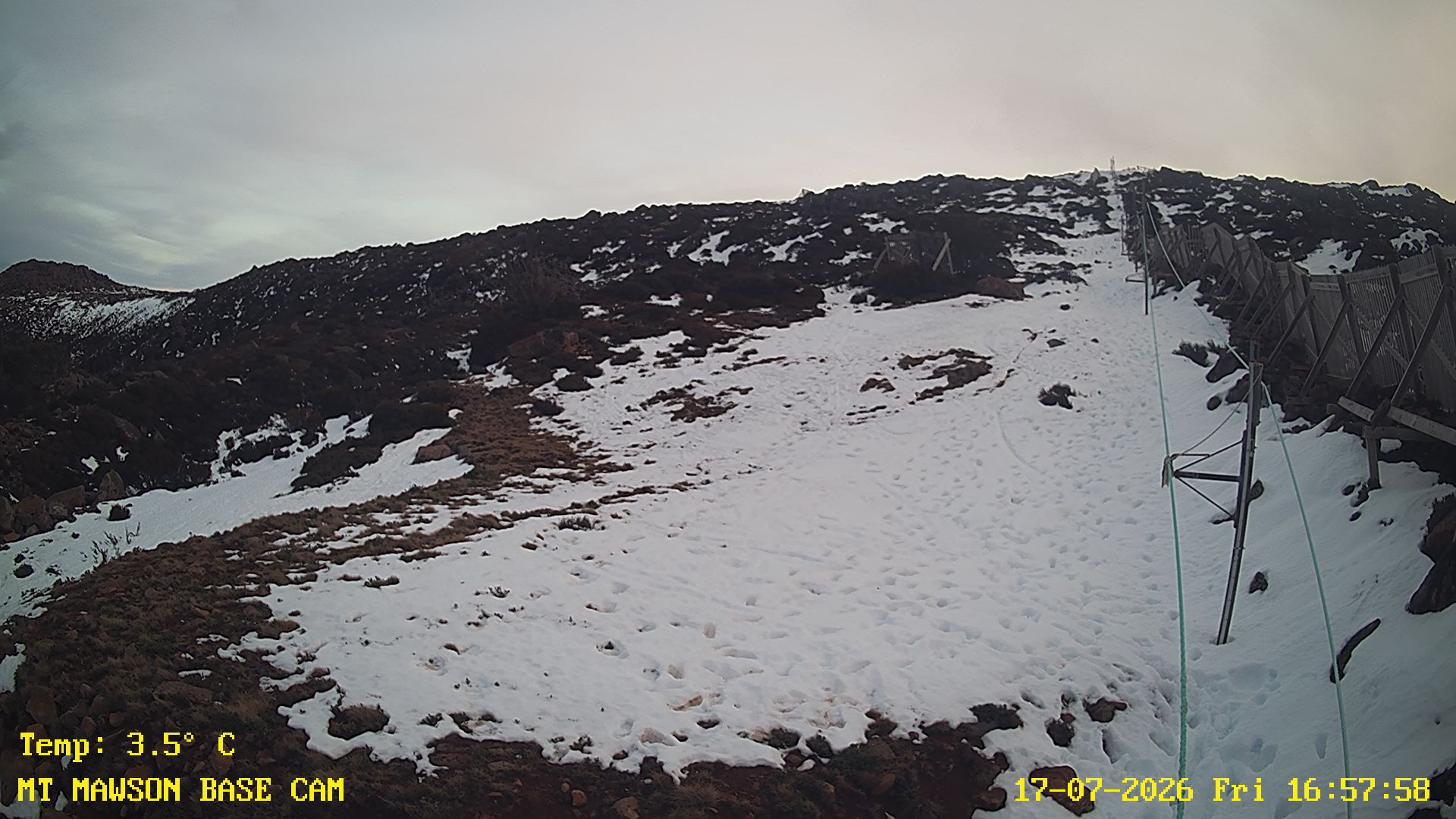 Mt Mawson Base Cam #1 snow cam captured at 17 July 2026 at 5:03 pm AEST