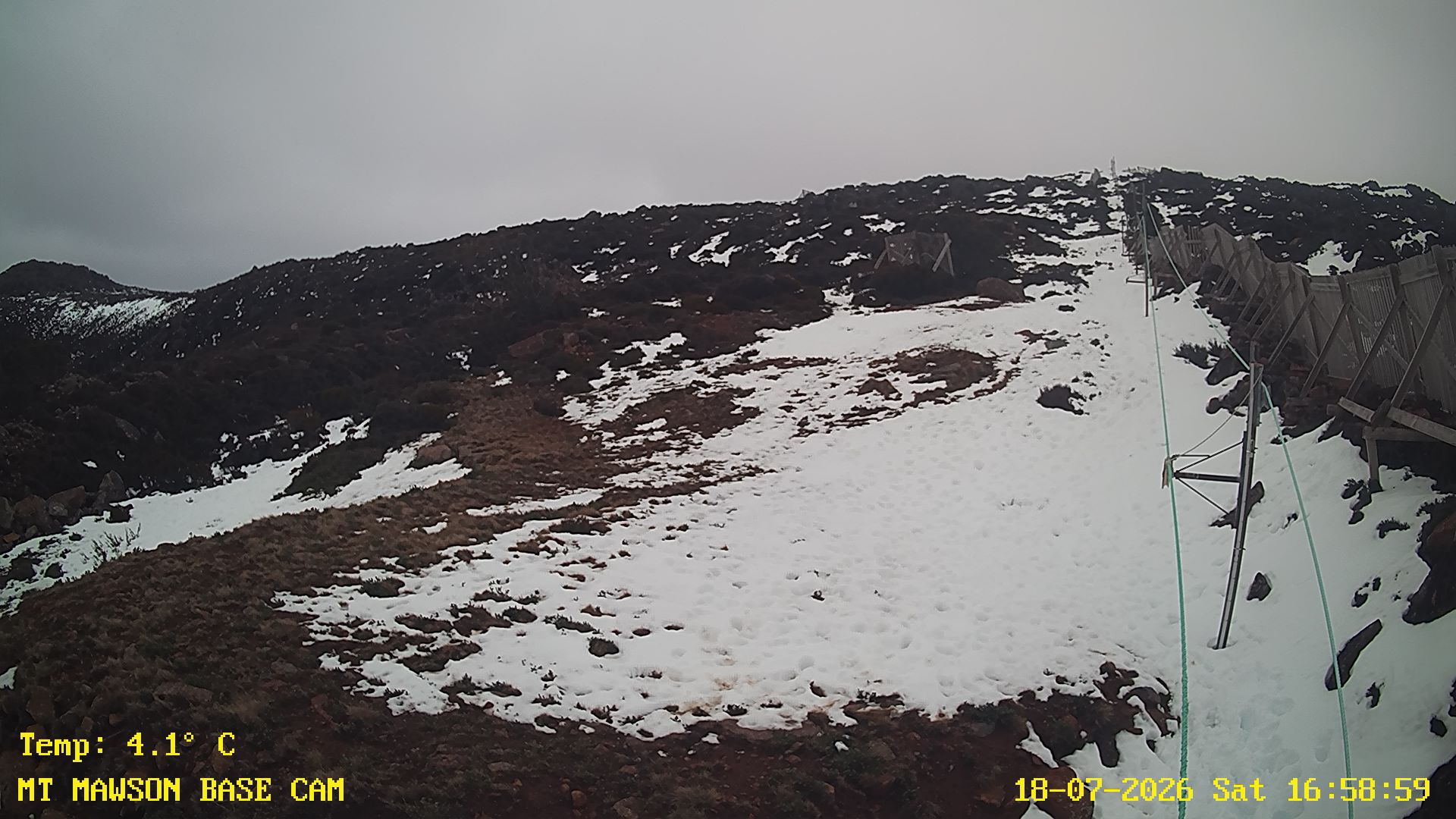 Mt Mawson Base Cam #1 snow cam captured at 18 July 2026 at 5:03 pm AEST