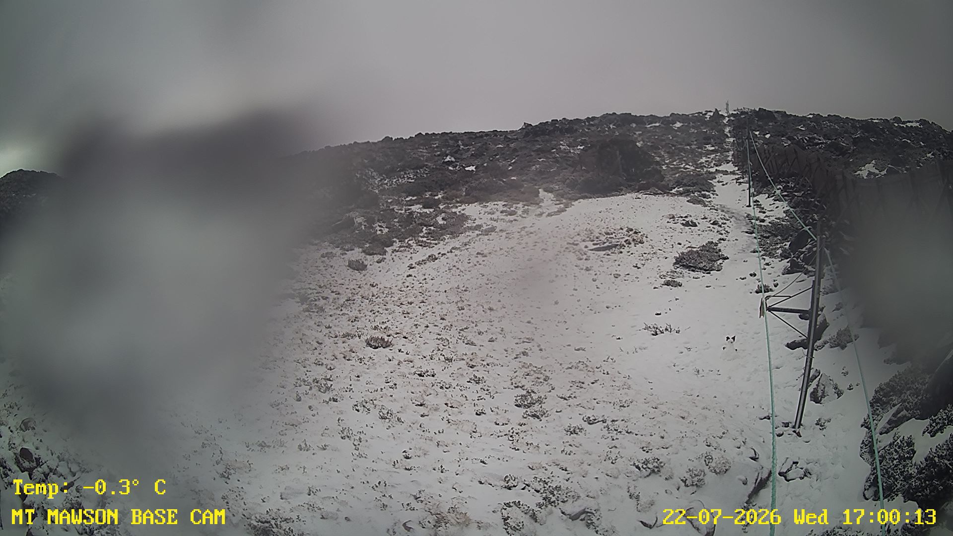Mt Mawson Base Cam #1 snow cam captured at 22 July 2026 at 5:05 pm AEST