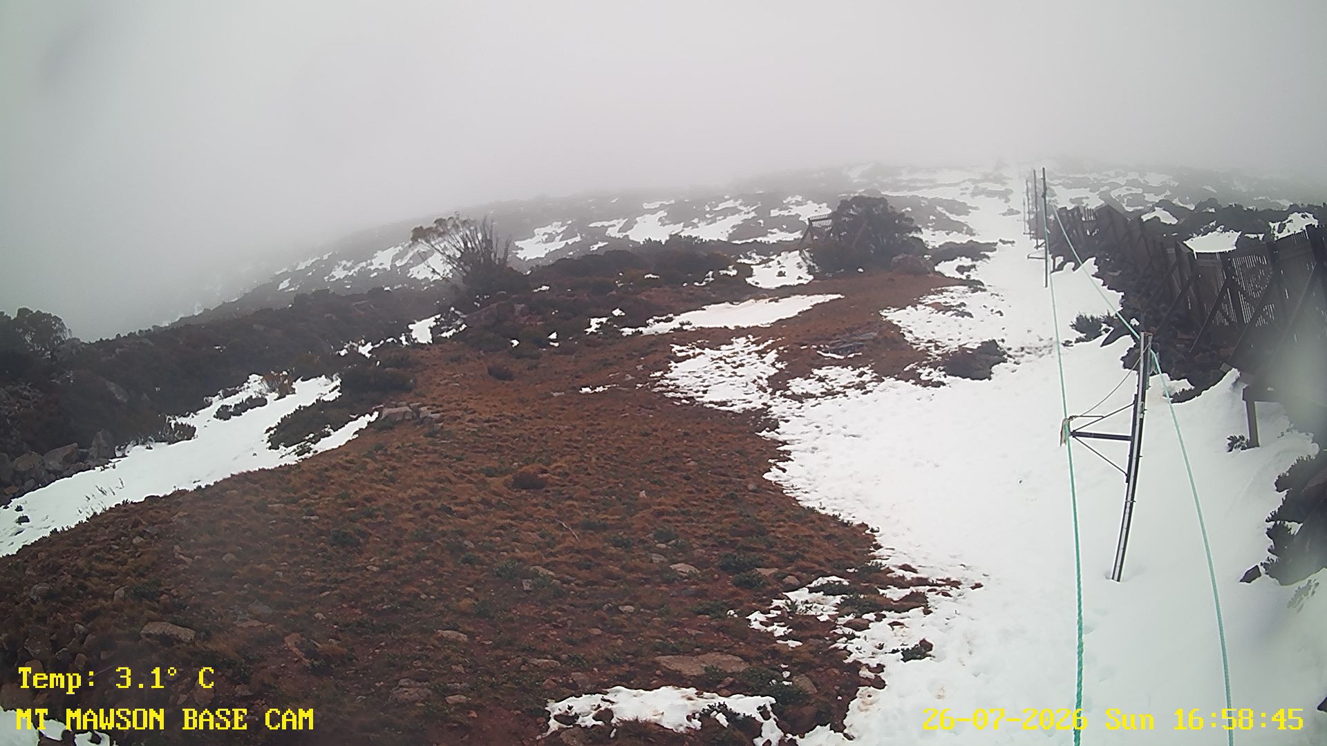 Mt Mawson Base Cam #1 snow cam captured at 26 July 2026 at 5:12 pm AEST