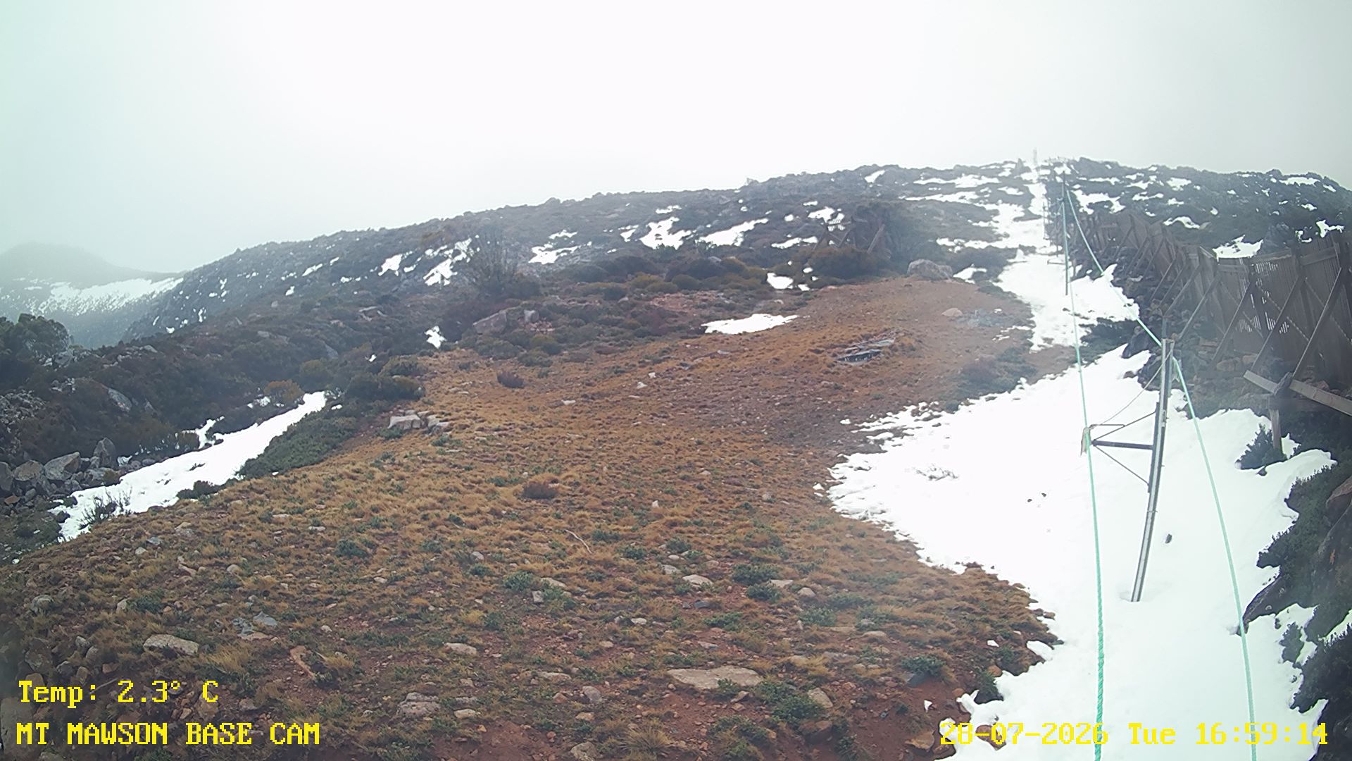 Mt Mawson Base Cam #1 snow cam captured at 28 July 2026 at 5:12 pm AEST