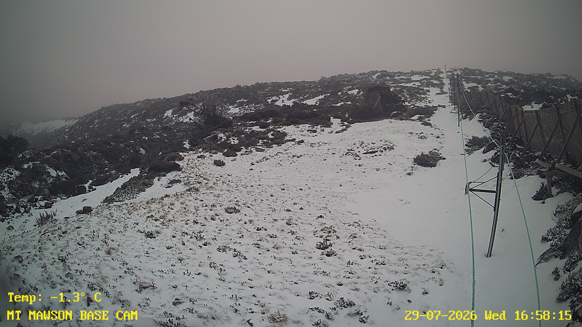 Mt Mawson Base Cam #1 snow cam captured at 29 July 2026 at 5:12 pm AEST