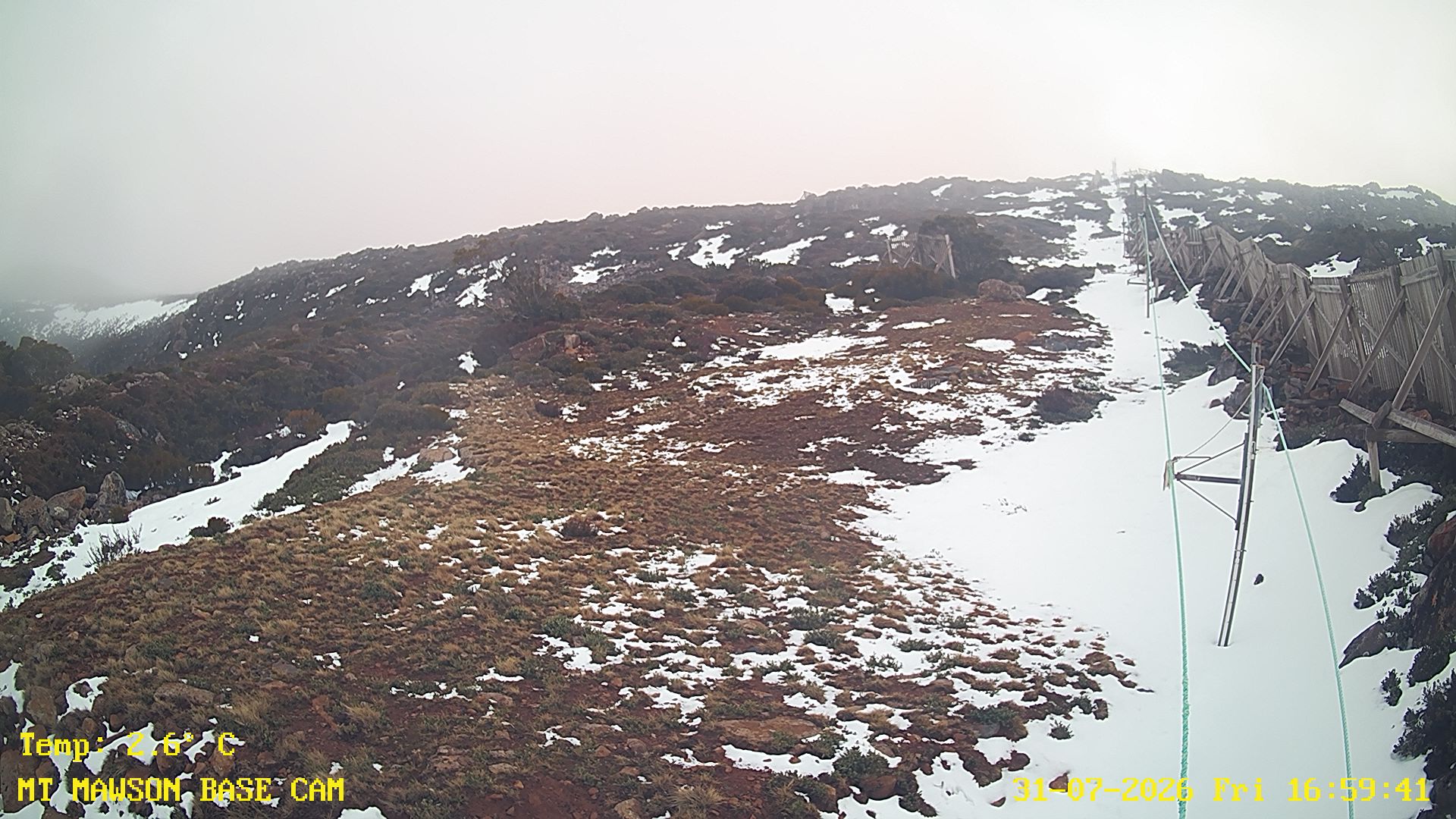 Mt Mawson Base Cam #1 snow cam captured at 31 July 2026 at 5:11 pm AEST