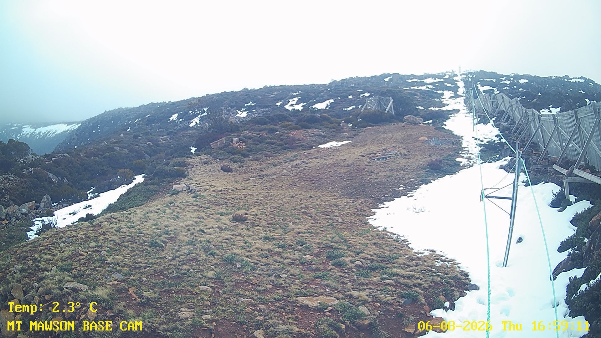 Mt Mawson Base Cam #1 snow cam captured at 6 August 2026 at 5:14 pm AEST