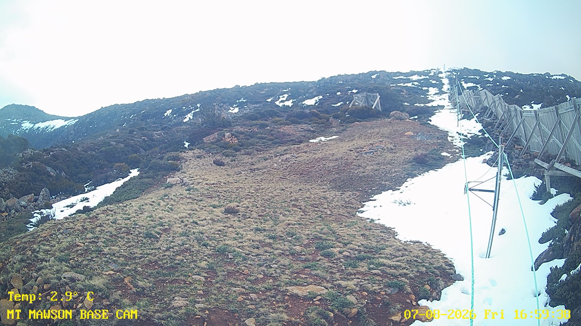 Mt Mawson Base Cam #1 snow cam captured at 7 August 2026 at 5:14 pm AEST