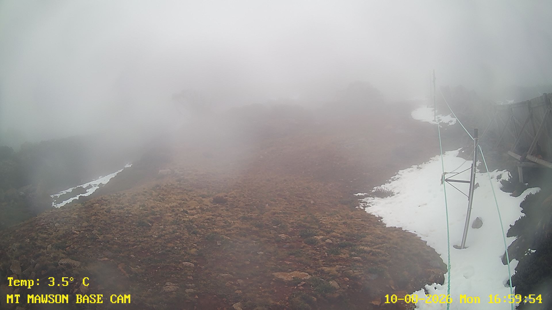 Mt Mawson Base Cam #1 snow cam captured at 10 August 2026 at 5:10 pm AEST