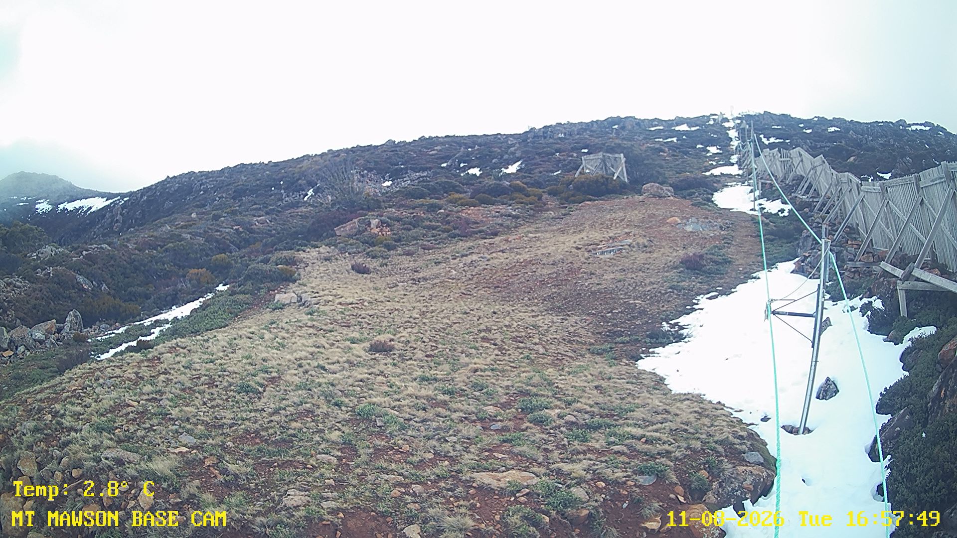 Mt Mawson Base Cam #1 snow cam captured at 11 August 2026 at 5:10 pm AEST