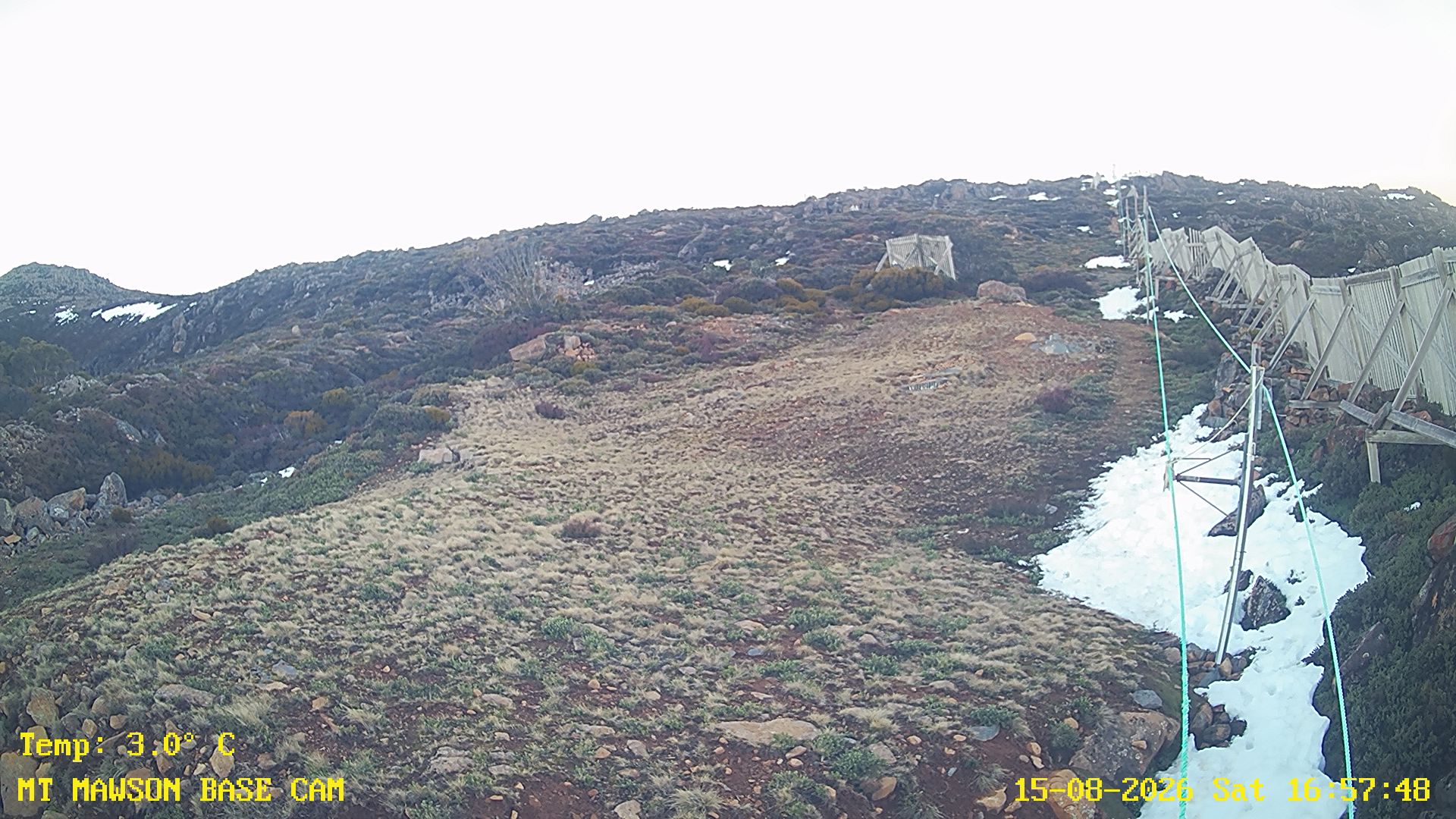 Mt Mawson Base Cam #1 snow cam captured at 15 August 2026 at 5:13 pm AEST