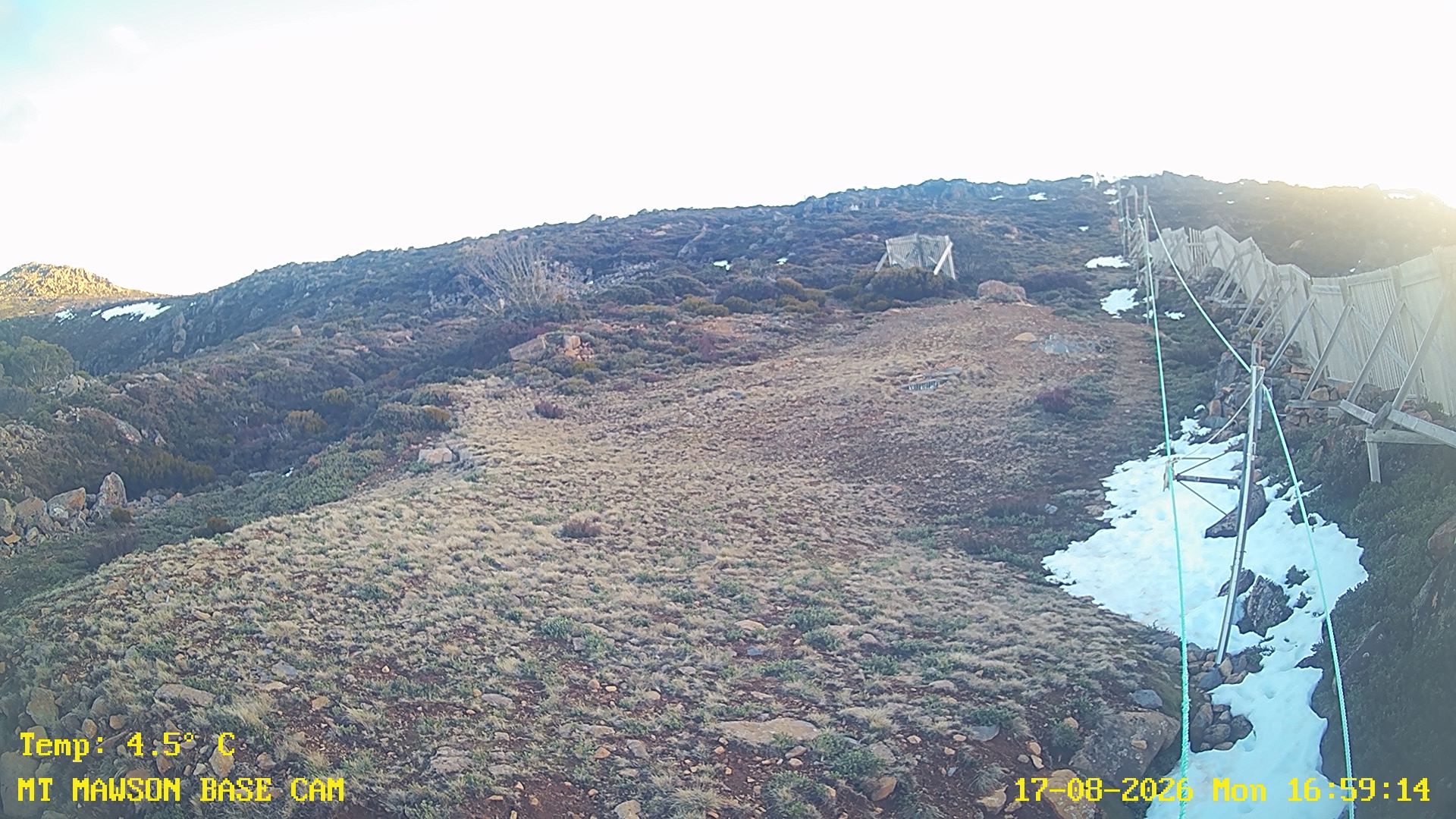 Mt Mawson Base Cam #1 snow cam captured at 17 August 2026 at 5:13 pm AEST