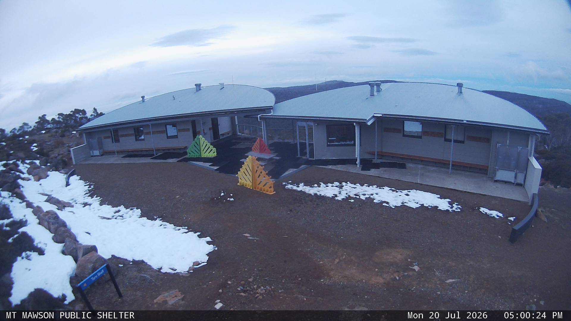 Mt Mawson Public Shelter snow cam captured at 20 July 2026 at 5:03 pm AEST