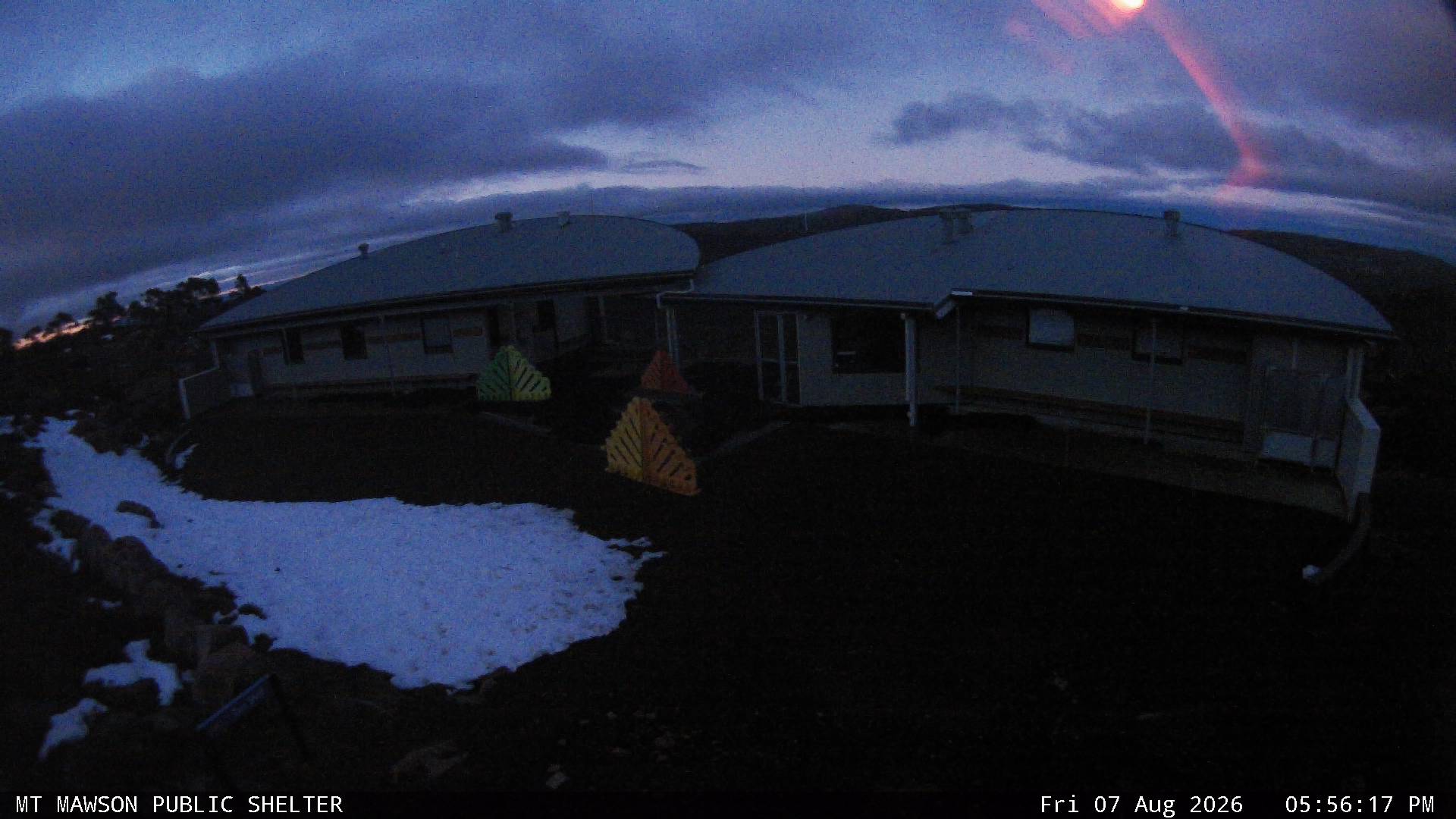 Mt Mawson Public Shelter snow cam captured at 7 August 2026 at 6:00 pm AEST