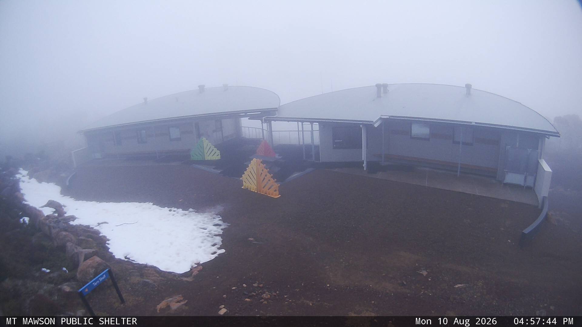 Mt Mawson Public Shelter snow cam captured at 10 August 2026 at 5:09 pm AEST