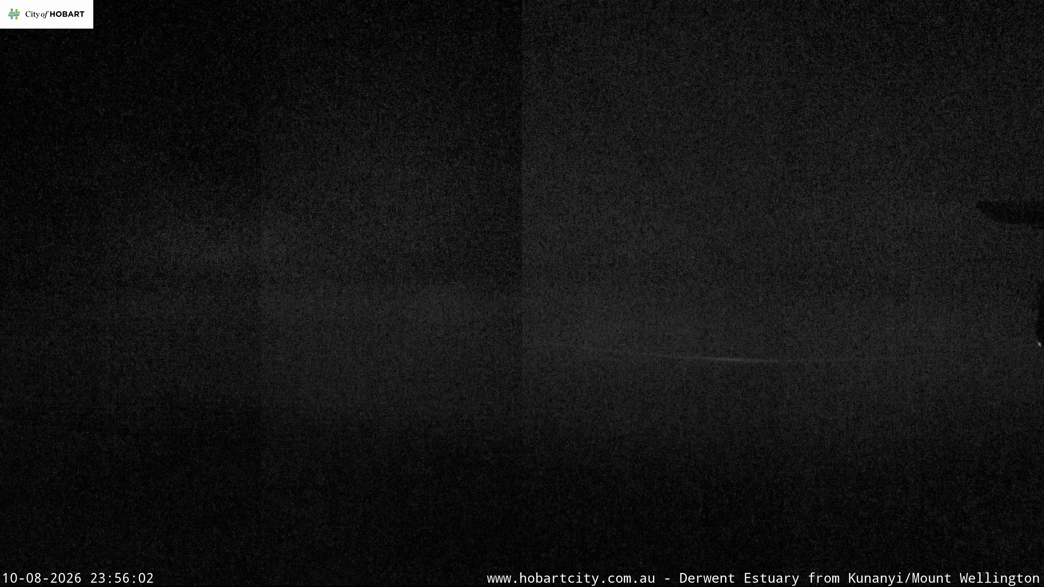 kunanyi / Mt Wellington Hobart and Derwent Estuary snow cam captured at 10 August 2026 at 11:57 pm AEST