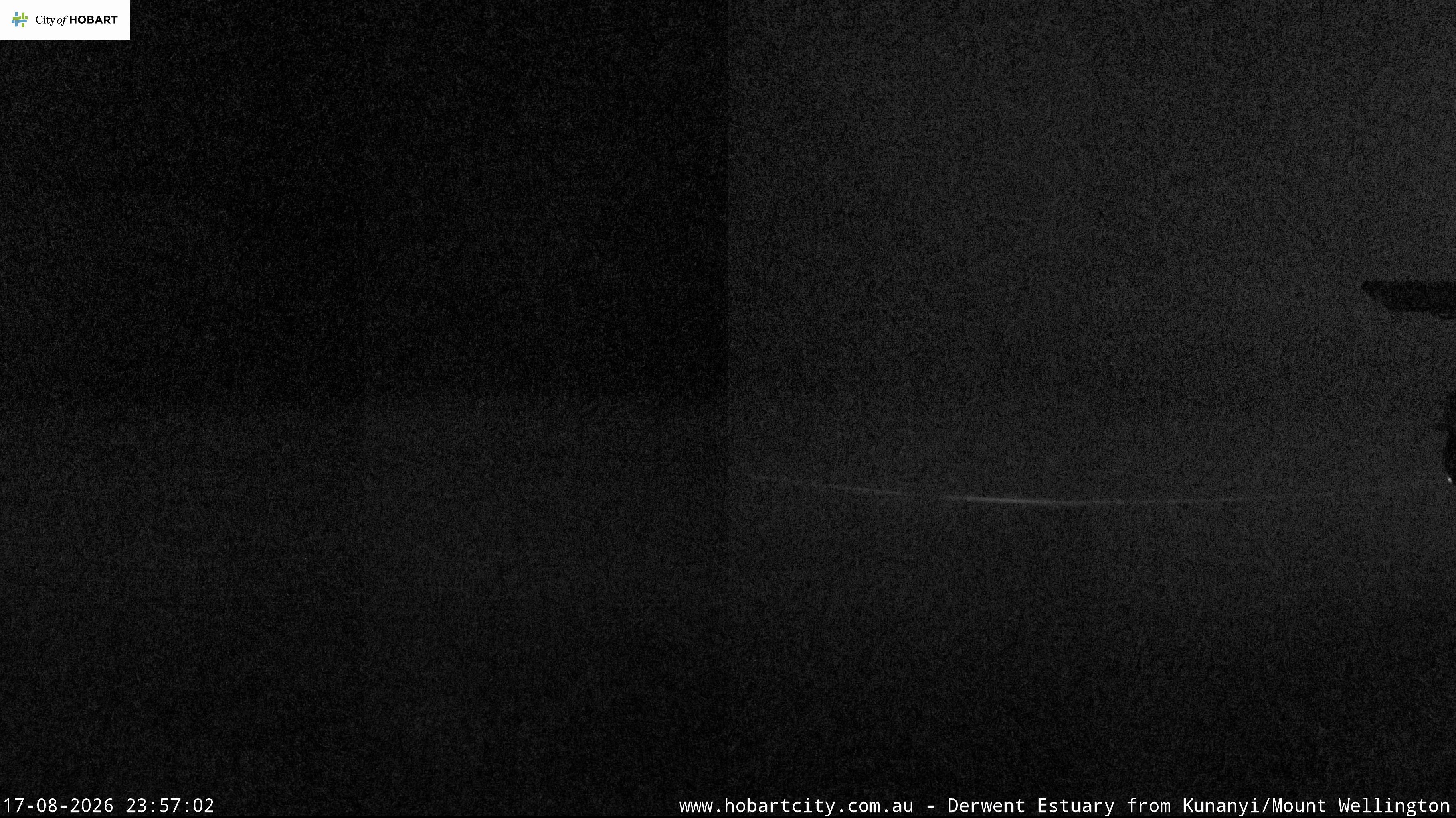 kunanyi / Mt Wellington Hobart and Derwent Estuary snow cam captured at 17 August 2026 at 11:57 pm AEST
