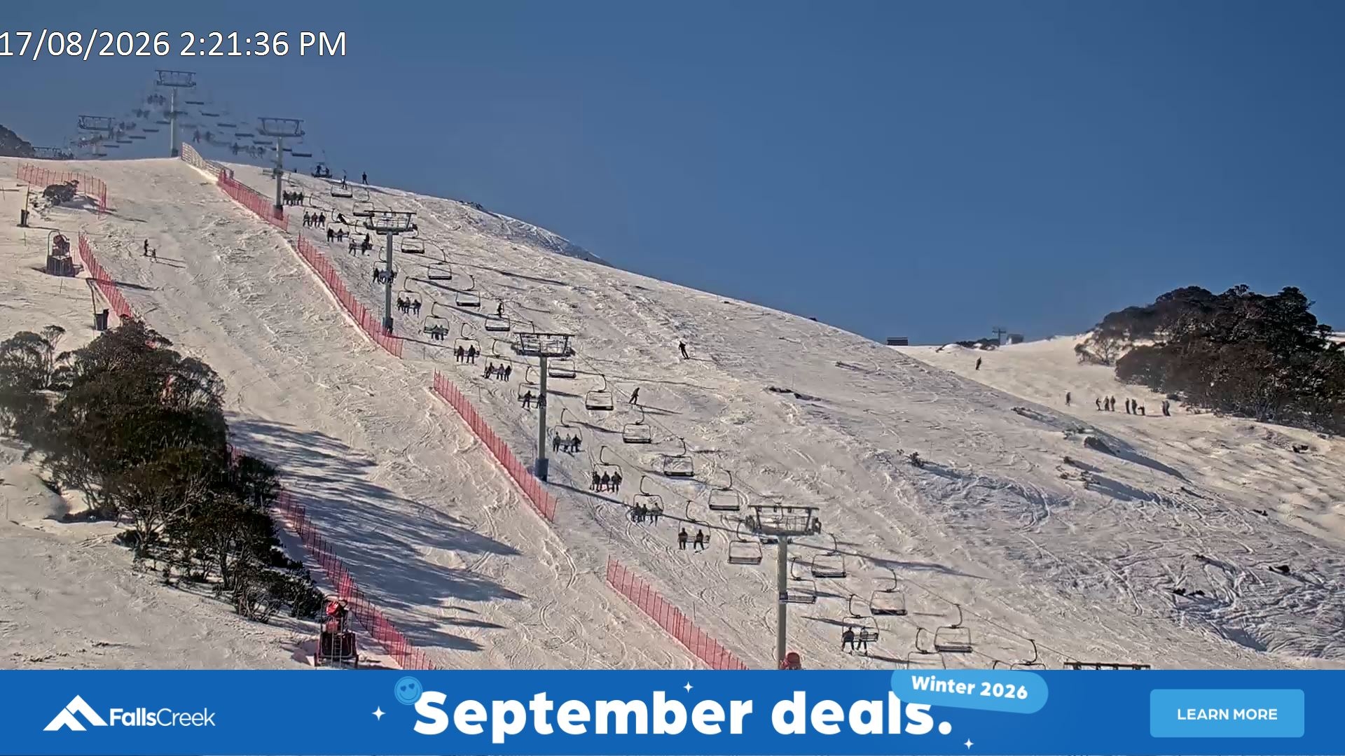 Falls Creek Scott Chair (Top) snow cam captured at 17 August 2026 at 2:37 pm AEST