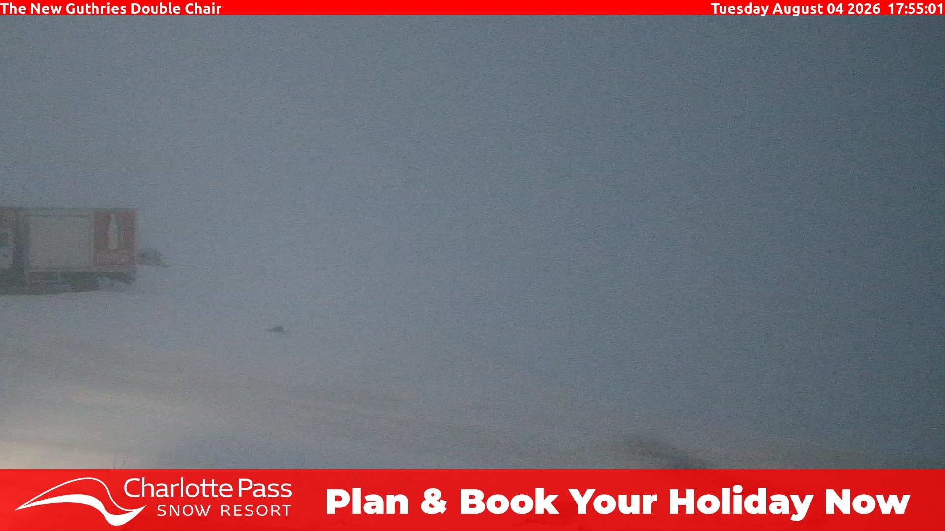 Charlotte Pass Guthries Double Chair snow cam captured at 4 August 2026 at 6:04 pm AEST