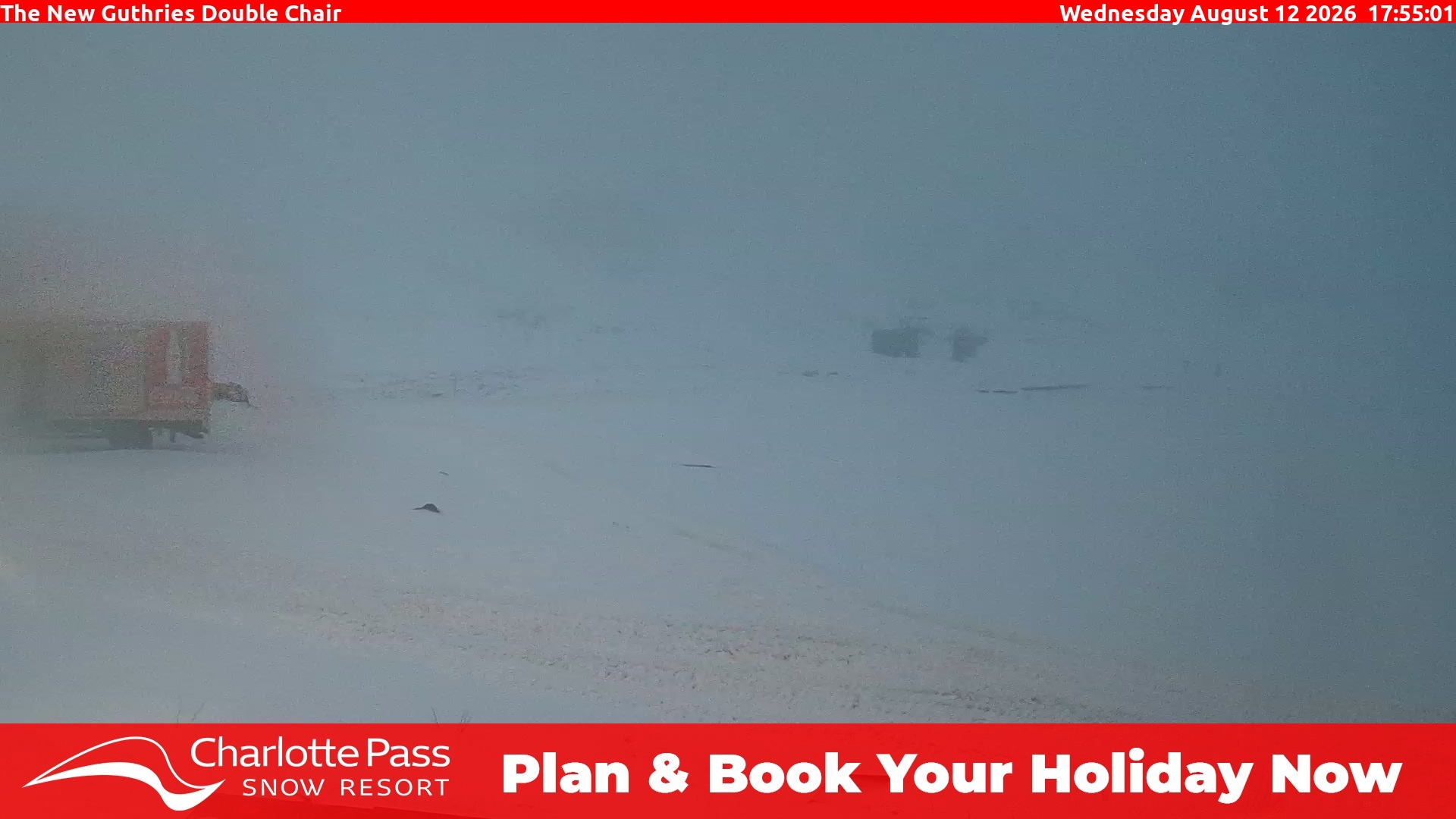 Charlotte Pass Guthries Double Chair snow cam captured at 12 August 2026 at 5:59 pm AEST